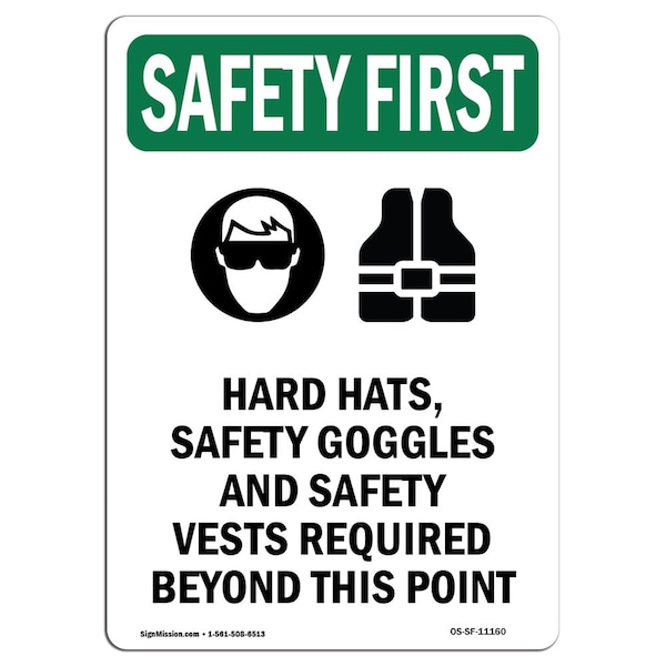 OSHA Sign, Hard Hats W/ Symbol, 24in X 18in Rigid Plastic, 18" W, 24" H, Portrait